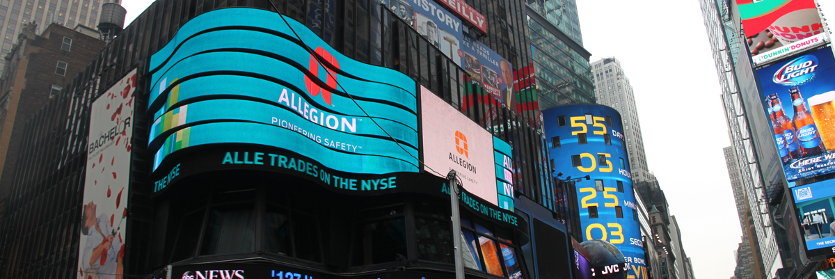 Allegion logo in Times Square